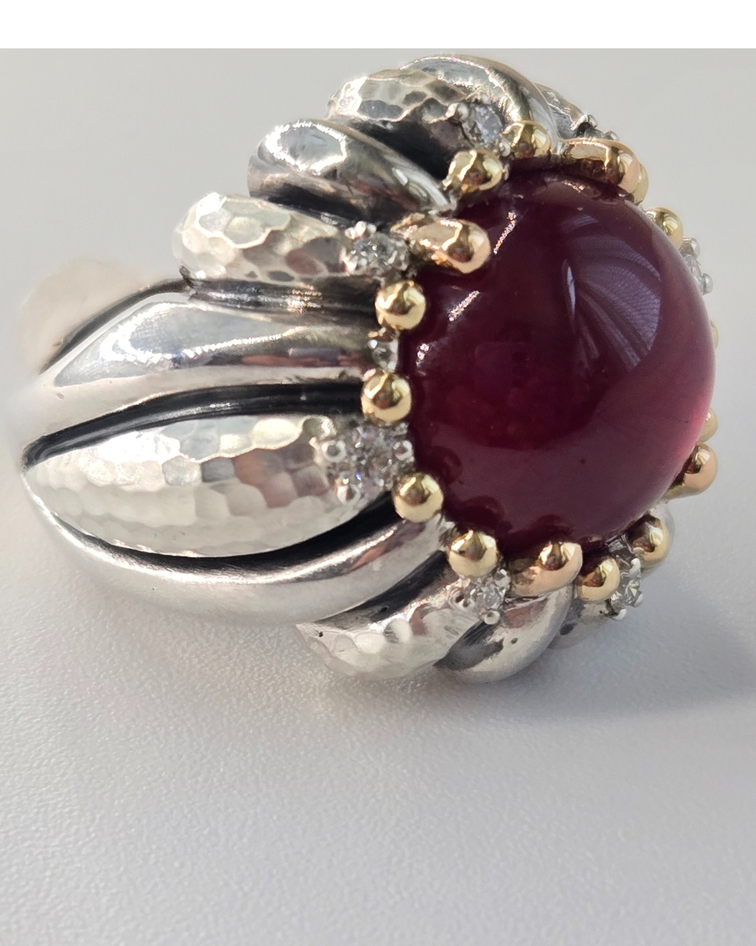 R817SKG - Sterling Silver with 18K Gold,  Diamonds and Ruby