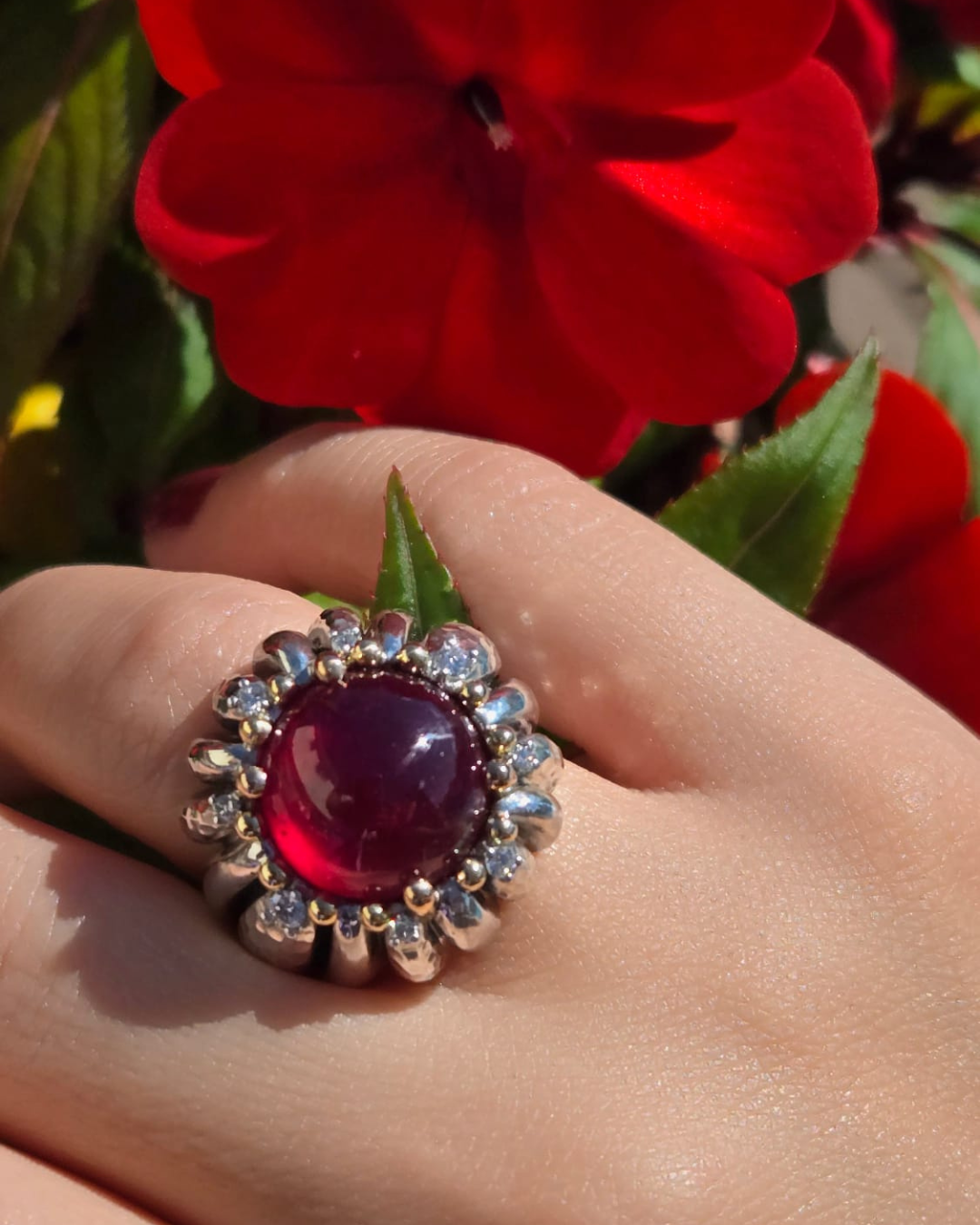 R817SKG - Sterling Silver with 18K Gold,  Diamonds and Ruby