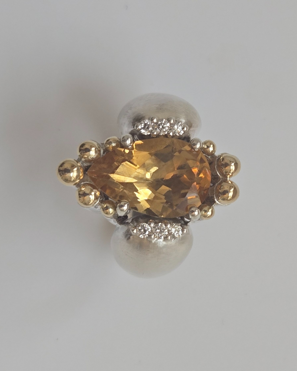 R 804SKG - Sterling Silver with 18K Gold, Yellow Topaz Stone and Blue Topaz Stone with diamonds