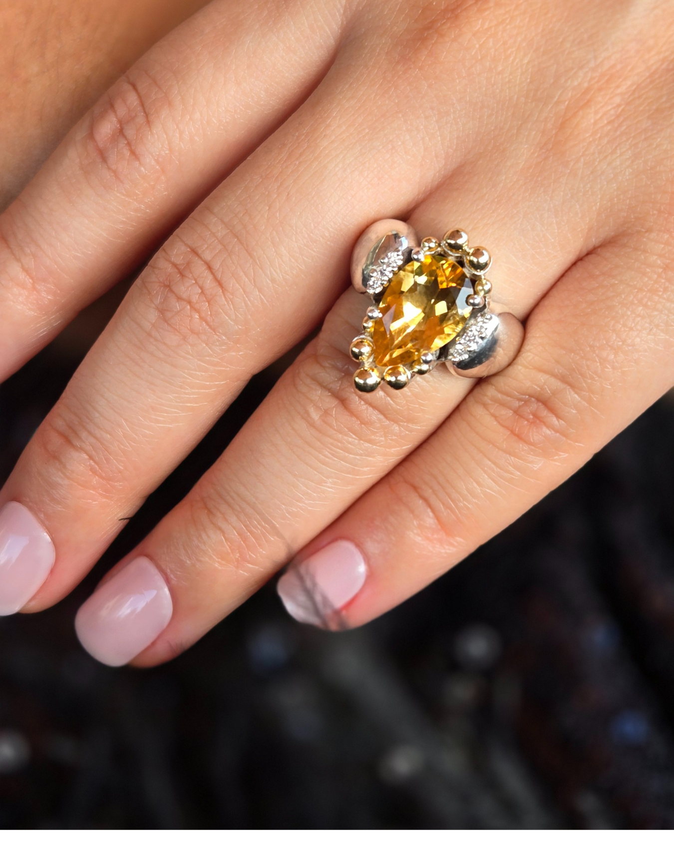 R 804SKG - Sterling Silver with 18K Gold, Yellow Topaz Stone and Blue Topaz Stone with diamonds