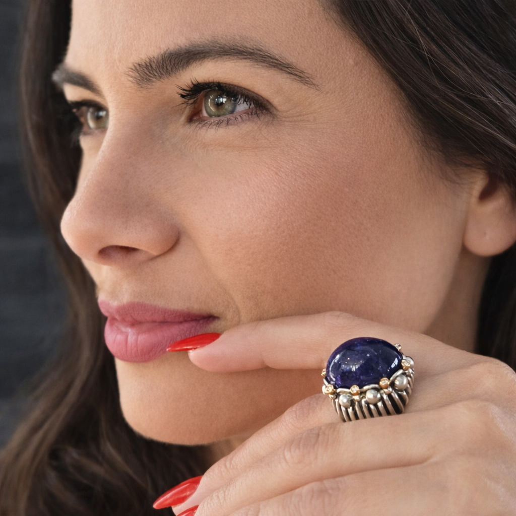 R805SKG - Sterling Silver with 18K Gold, Diamonds and Blue Tanzanite