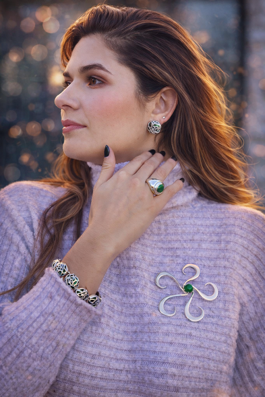 R822SKG - Sterling Silver with 18K Gold, and Carved Emerald