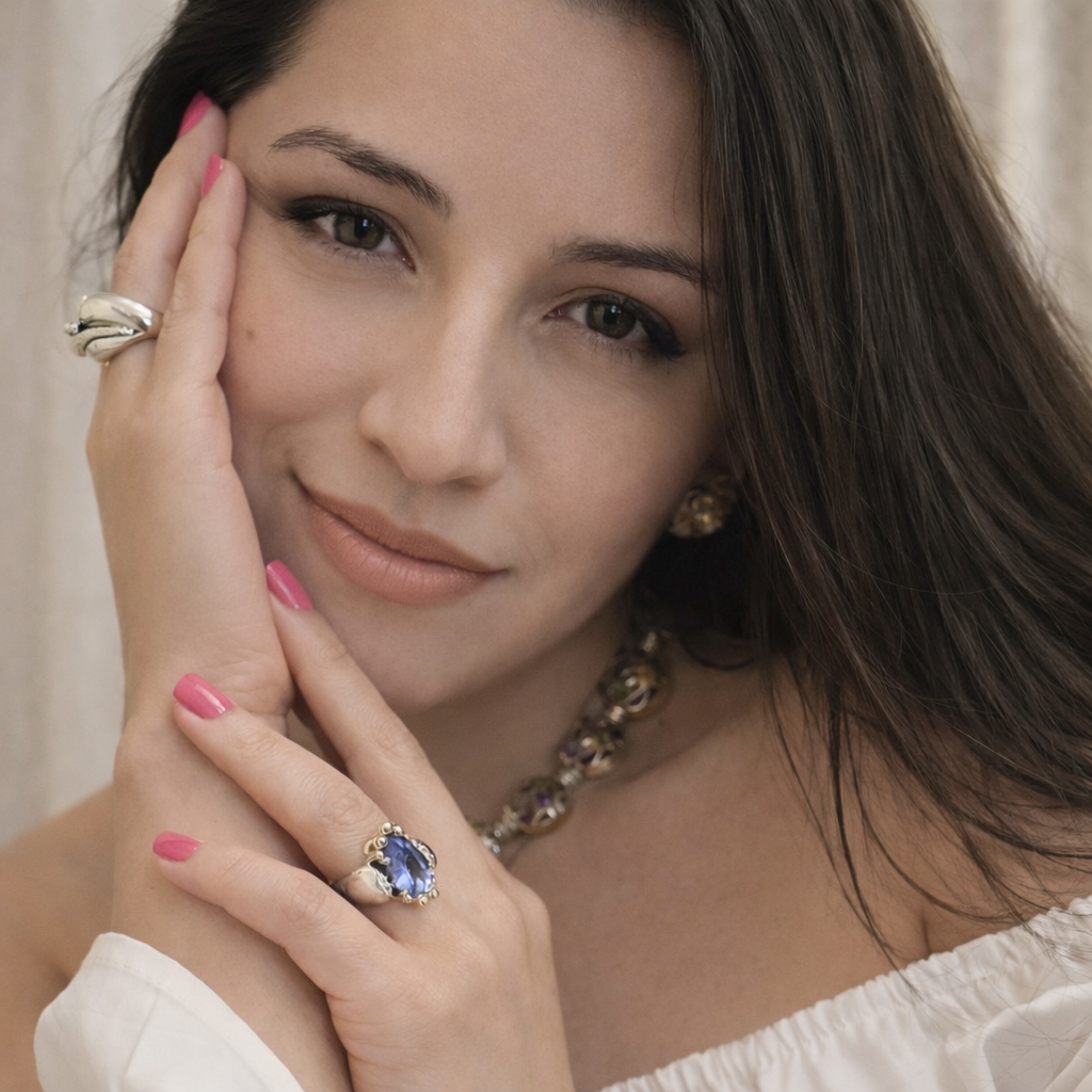 R 804SKG - Sterling Silver with 18K Gold, Yellow Topaz Stone and Blue Topaz Stone with diamonds