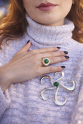 R822SKG - Sterling Silver with 18K Gold, and Carved Emerald
